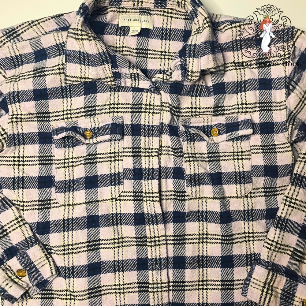 Free Assembly L 10/12 Girls Button Down Plaid  Long Sleeve Shirt Pink PRELOVED